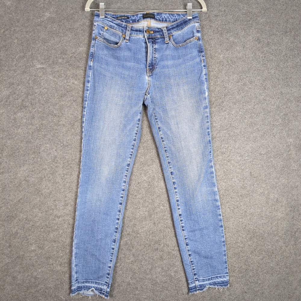 Talbots Slim Ankle Jean Womens 4 Blue Medium Wash Frayed Raw Hem Denim Mid Rise - Picture 2 of 15